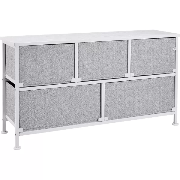 Amazon Basics Extra Wide Fabric 5Drawer Storage Organizer Unit for Closet WhiteWhite Organizer Unit  Grey Drawers