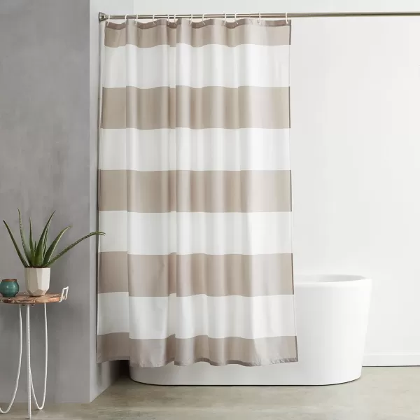 Amazon Basics Fabric Shower Curtain with Grommets and Hooks  72 x 72 Inch WhiteLight Brown Beige
