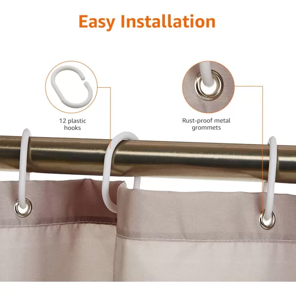 Amazon Basics Fabric Shower Curtain with Grommets and Hooks  72 x 72 Inch WhiteLight Brown Beige