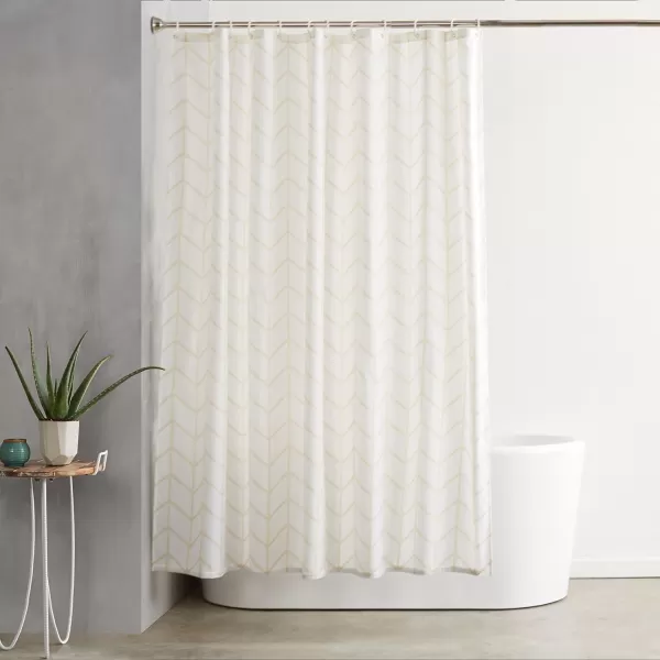Amazon Basics Fabric Shower Curtain with Grommets and Hooks  72 x 72 Inch WhiteNatural Herringbone