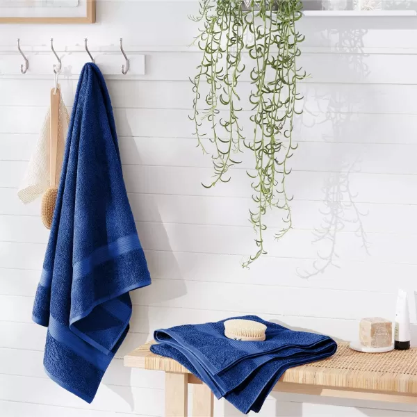 Amazon Basics FadeResistant Cotton Washcloth 12Pack White 12 L x 12 WBath Sheet Pack of 2 Navy Blue