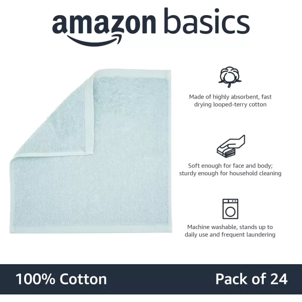 Amazon Basics Fast Drying Extra Absorbent Terry Cotton Washcloth 12 x 12 Inch Gray 24 CountIce Blue Pack of 24