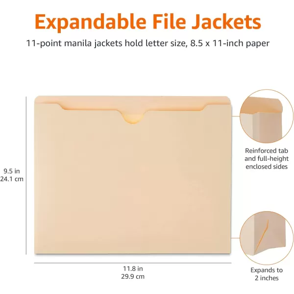 Amazon Basics File Folders Jacket Reinforced StraightCut Tab FlatNo Expansion Letter Size Manila 100Pack  AMZ6002 Inch Expansion 50Pack