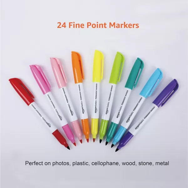 Amazon Basics Fine Point Tip Permanent Markers Black 24PackAssorted 24 Pack