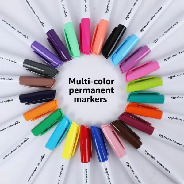 Amazon Basics Fine Point Tip Permanent Markers Black 24PackAssorted 24 Pack