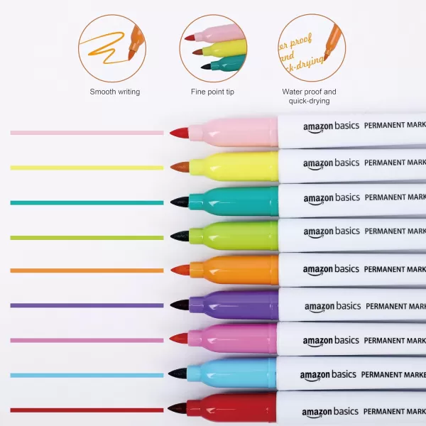 Amazon Basics Fine Point Tip Permanent Markers Black 24PackAssorted 24 Pack