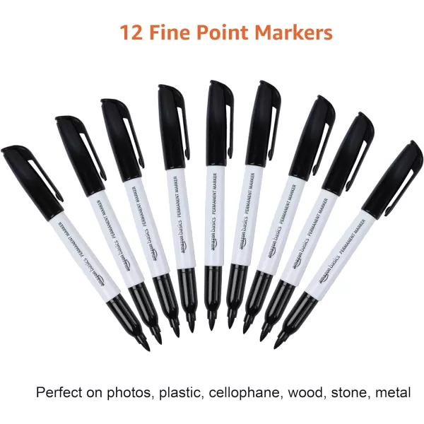 Amazon Basics Fine Point Tip Permanent Markers Black 24PackBlack 1 Count Pack of 12