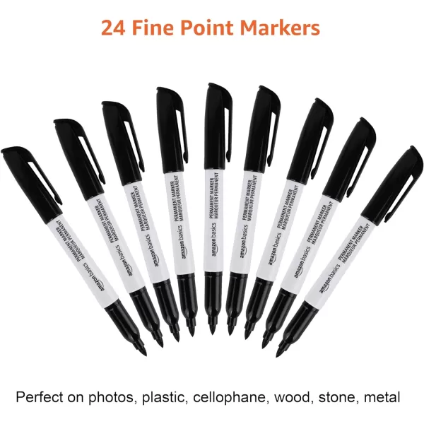 Amazon Basics Fine Point Tip Permanent Markers Black 24PackBlack 24 Pack
