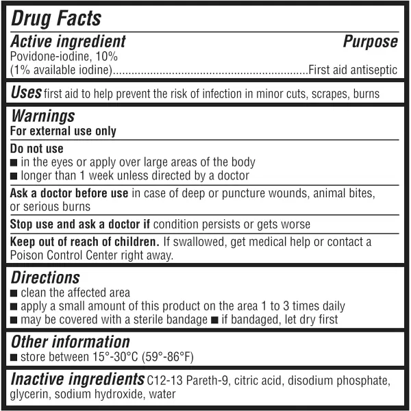 Amazon Basics First Aid Antiseptic 10 Povidone Iodine Solution 8 Fl Oz Pack of 48 Fl Oz Pack of 4