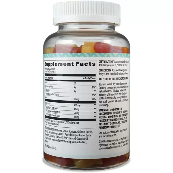 Amazon Basics Fish Oil 303 mg Lemon Orange amp StrawberryBanana flavors 90 Gummies 2 per Serving EPA and DHA Omega3 fatty acids Previously Solimo90 Count Pack of 1