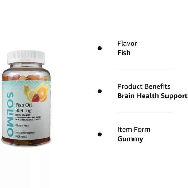 Amazon Basics Fish Oil 303 mg Lemon Orange amp StrawberryBanana flavors 90 Gummies 2 per Serving EPA and DHA Omega3 fatty acids Previously Solimo90 Count Pack of 1