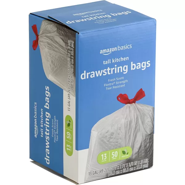Amazon Basics Flextra Tall Kitchen Drawstring Trash Bags Fresh Scent 13 Gallon 120 CountFresh Scent 50 Count Pack of 2