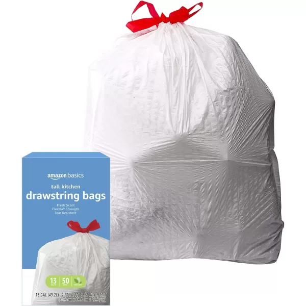 Amazon Basics Flextra Tall Kitchen Drawstring Trash Bags Fresh Scent 13 Gallon 120 CountFresh Scent 50 Count Pack of 2