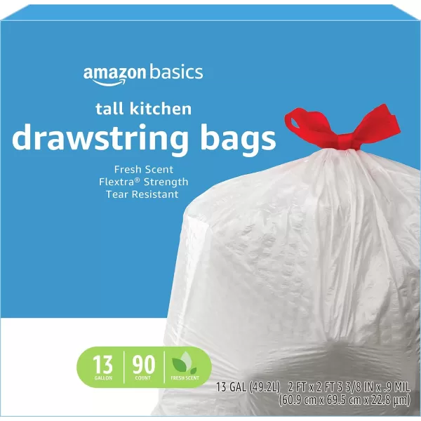 Amazon Basics Flextra Tall Kitchen Drawstring Trash Bags Fresh Scent 13 Gallon 120 CountFresh Scent 90 Count Pack of 1