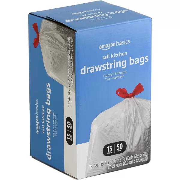 Amazon Basics Flextra Tall Kitchen Drawstring Trash Bags Fresh Scent 13 Gallon 120 CountUnscented 50 Count Pack of 1