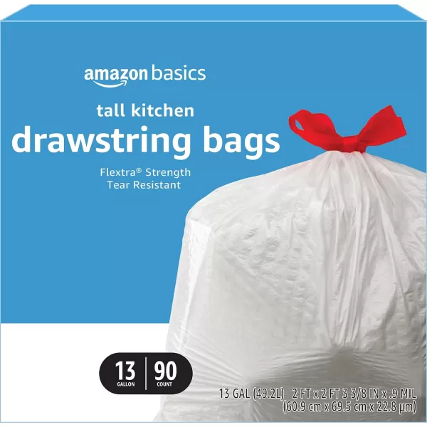 Amazon Basics Flextra Tall Kitchen Drawstring Trash Bags Fresh Scent 13 Gallon 120 CountUnscented 90 Count Pack of 1