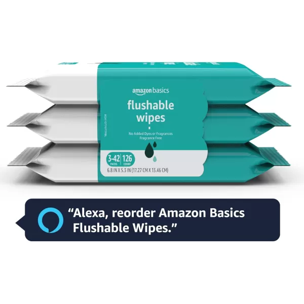Amazon Basics Flushable Adult Toilet Wipes Fragrance Free 336 Count 8 Packs of 42 Previously Solimo42 Count Pack of 3