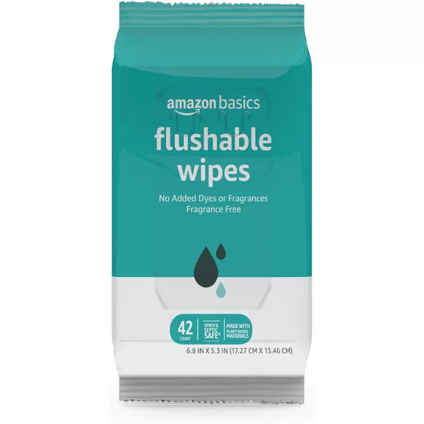 Amazon Basics Flushable Adult Toilet Wipes Fragrance Free 336 Count 8 Packs of 42 Previously Solimo42 Count Pack of 3