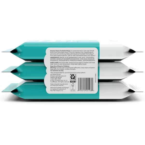 Amazon Basics Flushable Adult Toilet Wipes Fragrance Free 336 Count 8 Packs of 42 Previously Solimo42 Count Pack of 3