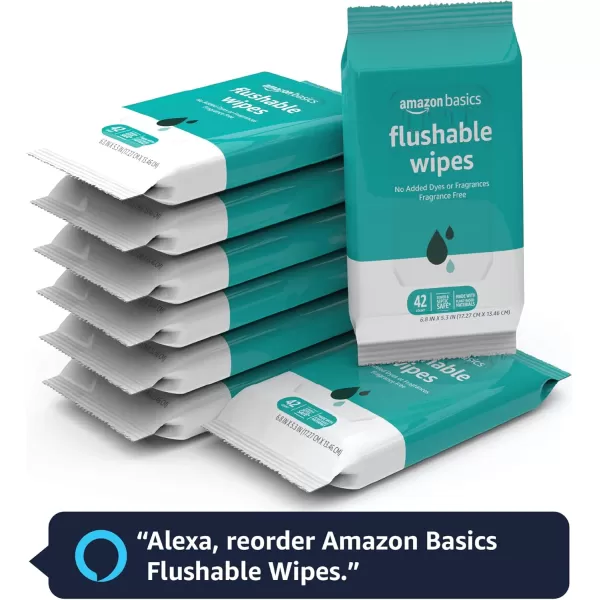 Amazon Basics Flushable Adult Toilet Wipes Fragrance Free 336 Count 8 Packs of 42 Previously Solimo42 Count Pack of 8