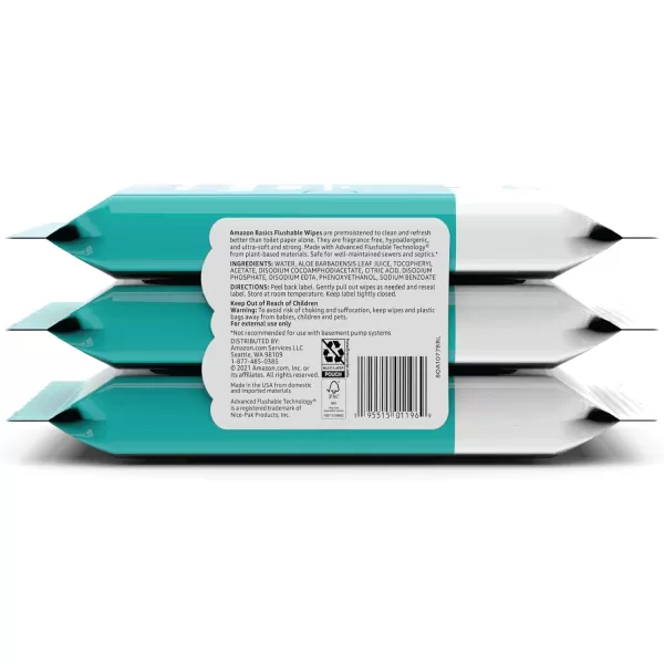 Amazon Basics Flushable Adult Toilet Wipes Fragrance Free 504 Count 12 Packs of 4242 Count Pack of 3