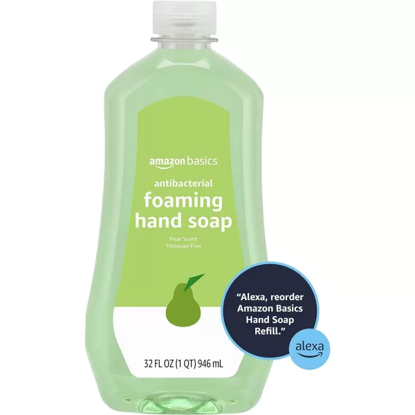 Amazon Basics Foaming Antibacterial Soap Refill Pear Scent TriclosanFree 32 Fluid Ounces ONLY Fits Foaming Dispensers 1Pack Previously Solimo32 Fl Oz Pack of 1