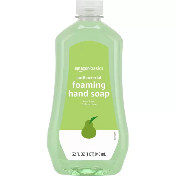 Amazon Basics Foaming Antibacterial Soap Refill Pear Scent TriclosanFree 32 Fluid Ounces ONLY Fits Foaming Dispensers 1Pack Previously Solimo3200 Fl Oz Pack of 2