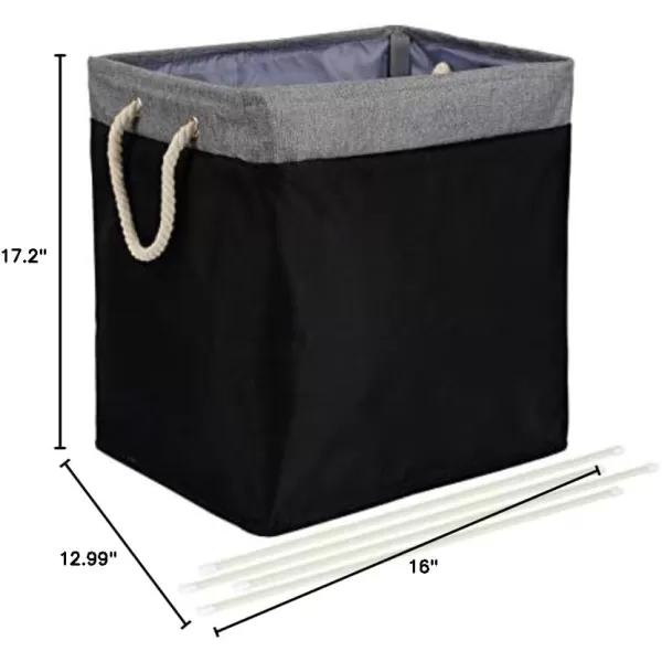 Amazon Basics Foldable Fabric Rectangular Laundry Hamper with Detachable Brackets Large BlackBlack