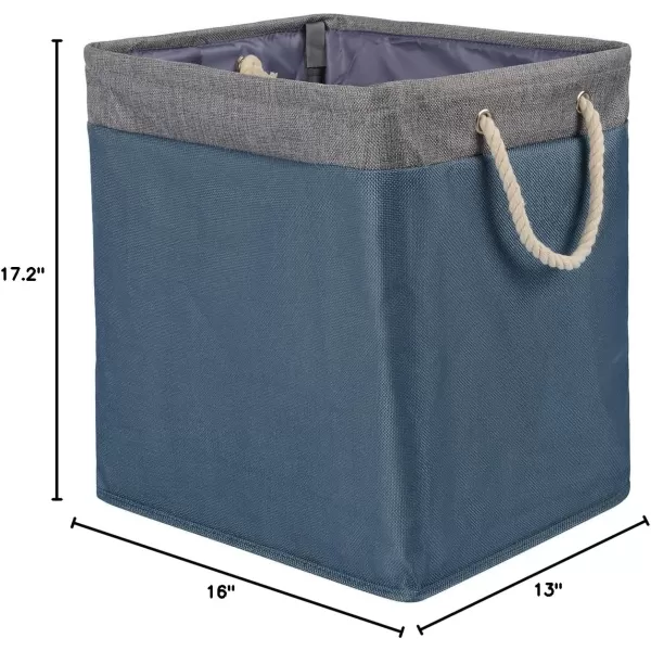 Amazon Basics Foldable Fabric Rectangular Laundry Hamper with Detachable Brackets Large BlackStill Water Blue