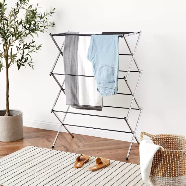 Amazon Basics Foldable Laundry Rack for Air Drying Clothing  418 x 295 x 145 WhiteChrome