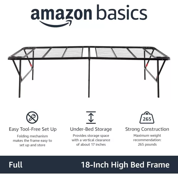 Amazon Basics Foldable Metal Platform Bed Frame with Tool Free Setup 14 Inches High King BlackFull 18 Inch