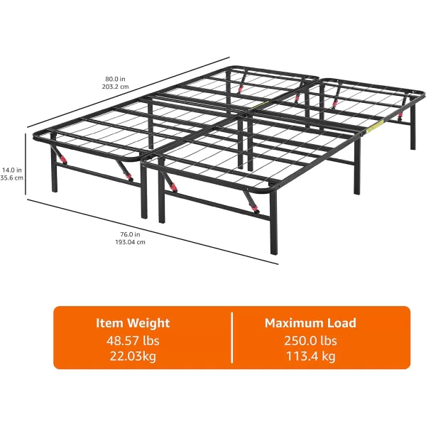 Amazon Basics Foldable Metal Platform Bed Frame with Tool Free Setup 14 Inches High King BlackKing 14Inch