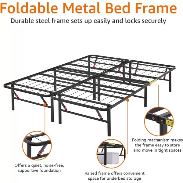 Amazon Basics Foldable Metal Platform Bed Frame with Tool Free Setup 14 Inches High King BlackKing 14Inch