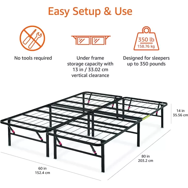 Amazon Basics Foldable Metal Platform Bed Frame with Tool Free Setup 14 Inches High King BlackQueen 14Inch