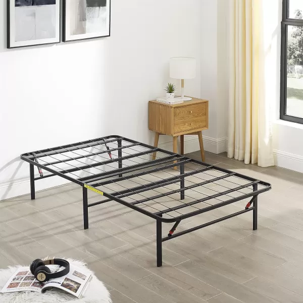 Amazon Basics Foldable Metal Platform Bed Frame with Tool Free Setup 14 Inches High King BlackTwin 14Inch