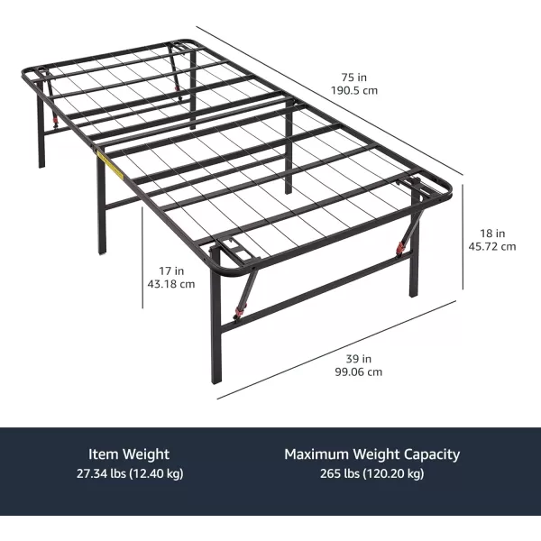 Amazon Basics Foldable Metal Platform Bed Frame with Tool Free Setup 14 Inches High King BlackTwin 18 Inch