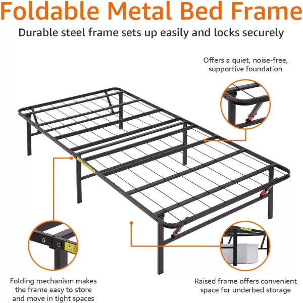 Amazon Basics Foldable Metal Platform Bed Frame with Tool Free Setup 14 Inches High Sturdy Steel Frame No Box Spring Needed Twin XL BlackTwin XL 14Inch