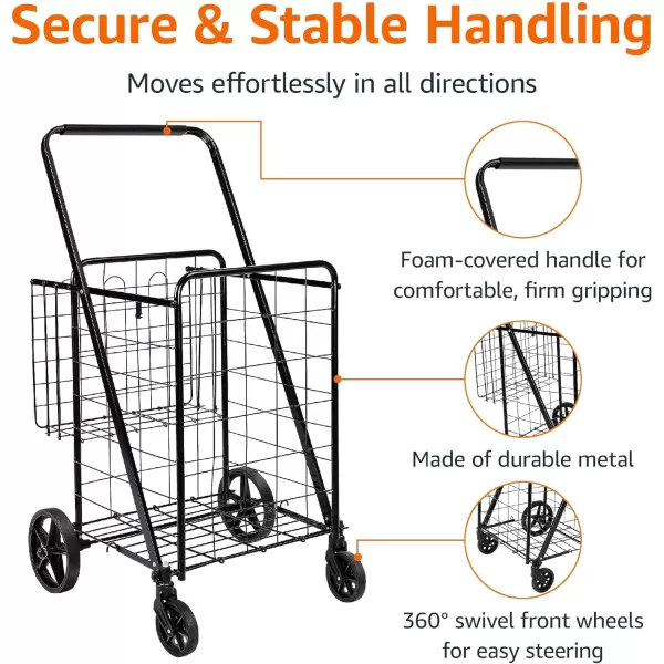 Amazon Basics Foldable Shopping Utility Cart with 360Degree Wheels XLarge BlackAmazon Basics Foldable Shopping Utility Cart with 360Degree Wheels XLarge Black