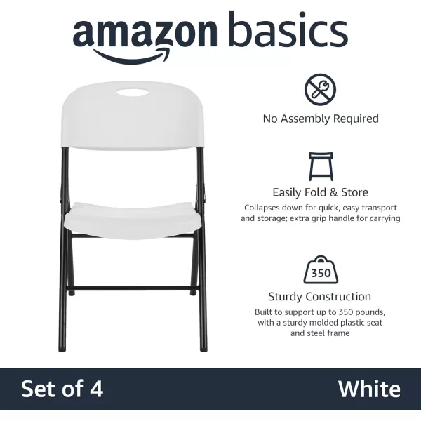 Amazon Basics Folding Plastic Chair 350Pound Capacity White 4Pack4Pack White