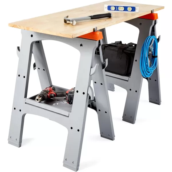 Amazon Basics Folding Sawhorse  Set of 2 900 Pound CapacityAmazon Basics Folding Sawhorse  Set of 2 900 Pound Capacity