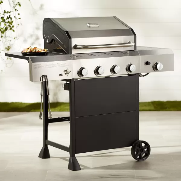 Amazon Basics Freestanding Gas Grill with Side Burner 4 Burner 52000 BTU11Piece Stainless Steel Barbeque Grilling Tool Set with Carry BagAmazon Basics Freestanding Gas Grill with Side Burner 4 Burner 52000 BTU11Piece Stainless Steel Barbeque Grilling Tool Set with Carry Bag