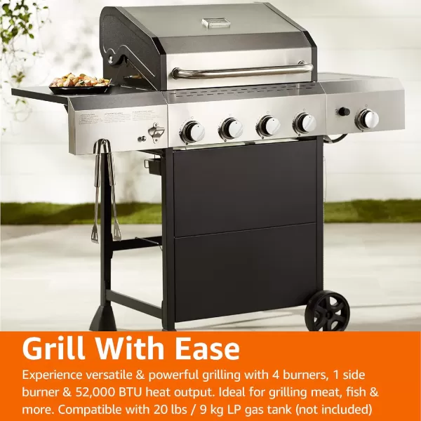 Amazon Basics Freestanding Gas Grill with Side Burner 6 Burner 66000 BTU4 Burner