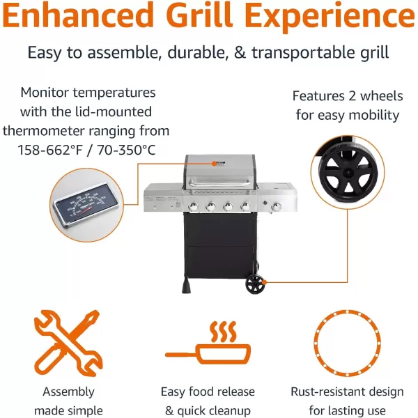 Amazon Basics Freestanding Gas Grill with Side Burner 6 Burner 66000 BTU4 Burner