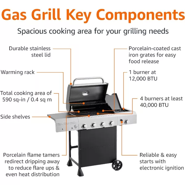 Amazon Basics Freestanding Gas Grill with Side Burner 6 Burner 66000 BTU4 Burner