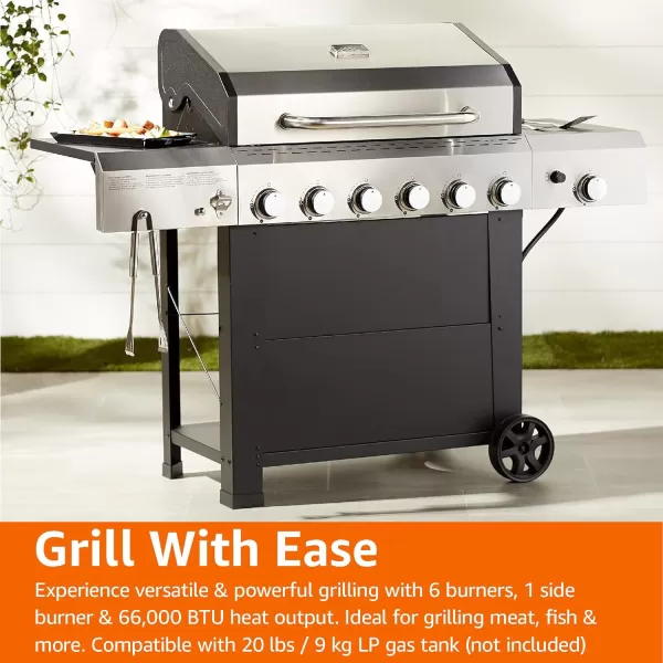 Amazon Basics Freestanding Gas Grill with Side Burner 6 Burner 66000 BTU6 Burner