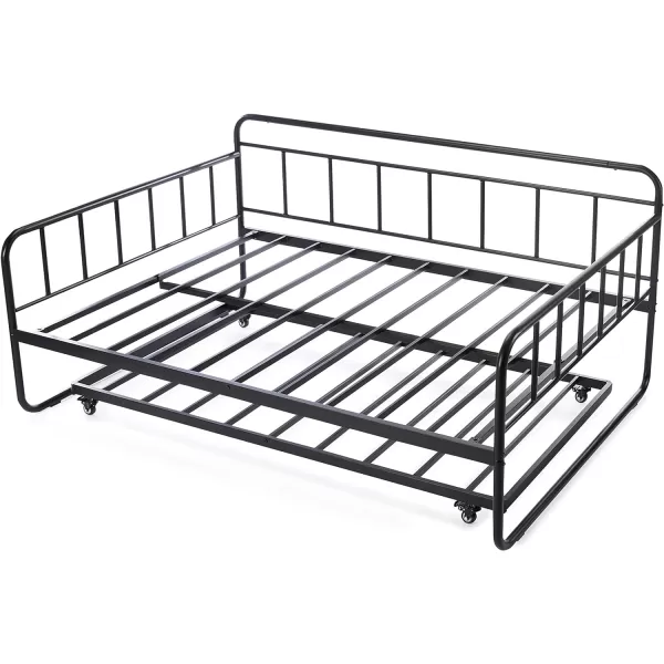 Amazon Basics Full Daybed and Twin Size Trundle Bed Frame Set Steel Slat Support 354H BlackFull