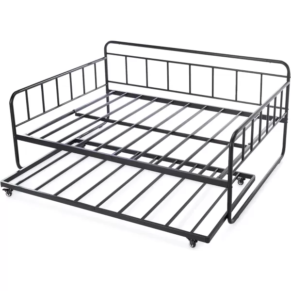 Amazon Basics Full Daybed and Twin Size Trundle Bed Frame Set Steel Slat Support 354H BlackFull