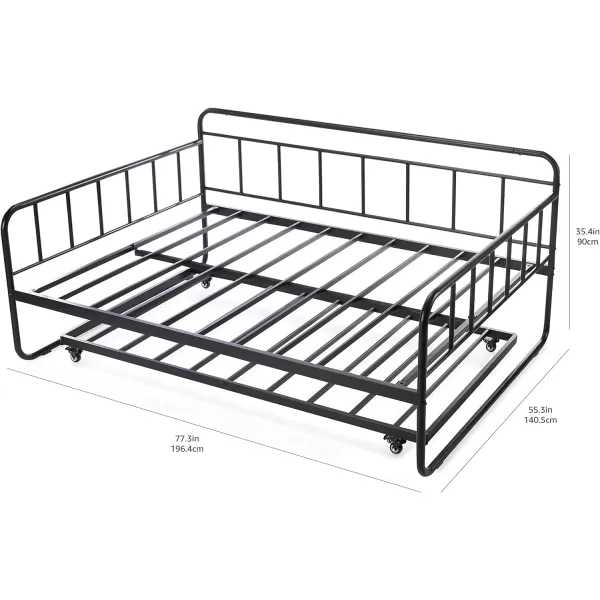 Amazon Basics Full Daybed and Twin Size Trundle Bed Frame Set Steel Slat Support 354H BlackFull