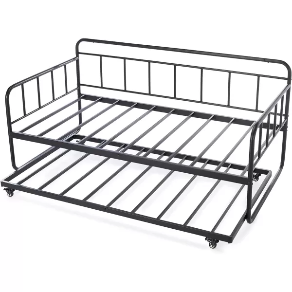 Amazon Basics Full Daybed and Twin Size Trundle Bed Frame Set Steel Slat Support 354H BlackTwin
