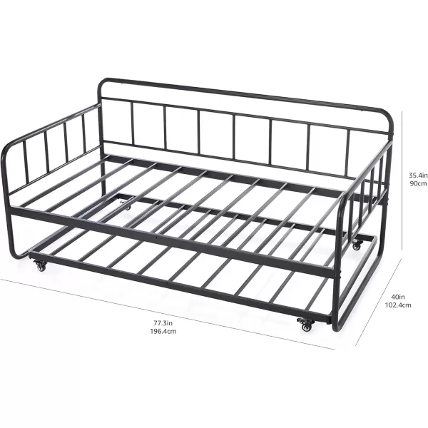 Amazon Basics Full Daybed and Twin Size Trundle Bed Frame Set Steel Slat Support 354H BlackTwin